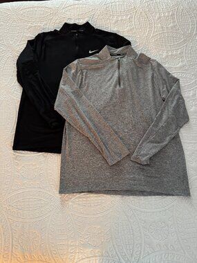 TWO Men's Nike Dri-FIT 1/4-Zip Running Tops Black & Gray size LARGE